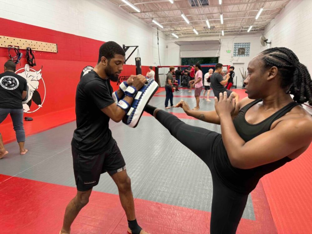 Muay Thai pad work at Baltimore Martial Arts Academy in Catonsville